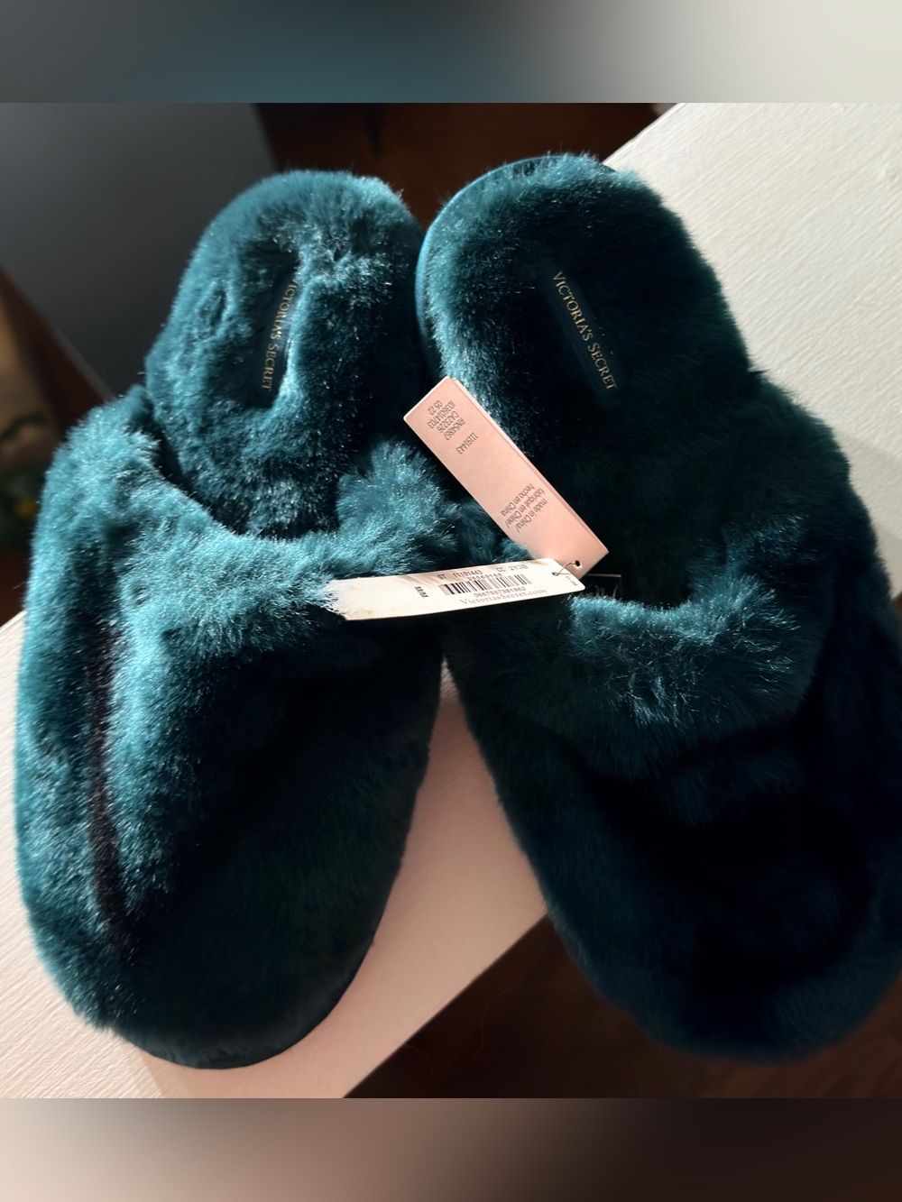 Victoria's Secret Teal Fuzzy Slide Slippers